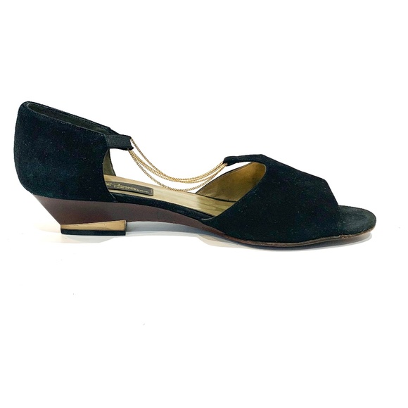 Sesto Meucci Vintage Black Suede Ballet Flats Gold Chain Gold Metal Heel D’orsay - Picture 7 of 15